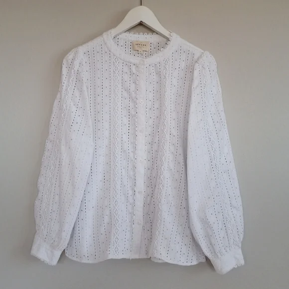 Sezane Marinette Shirt Eyelet Lace Organic Cotton 42 - Picture 5 of 15